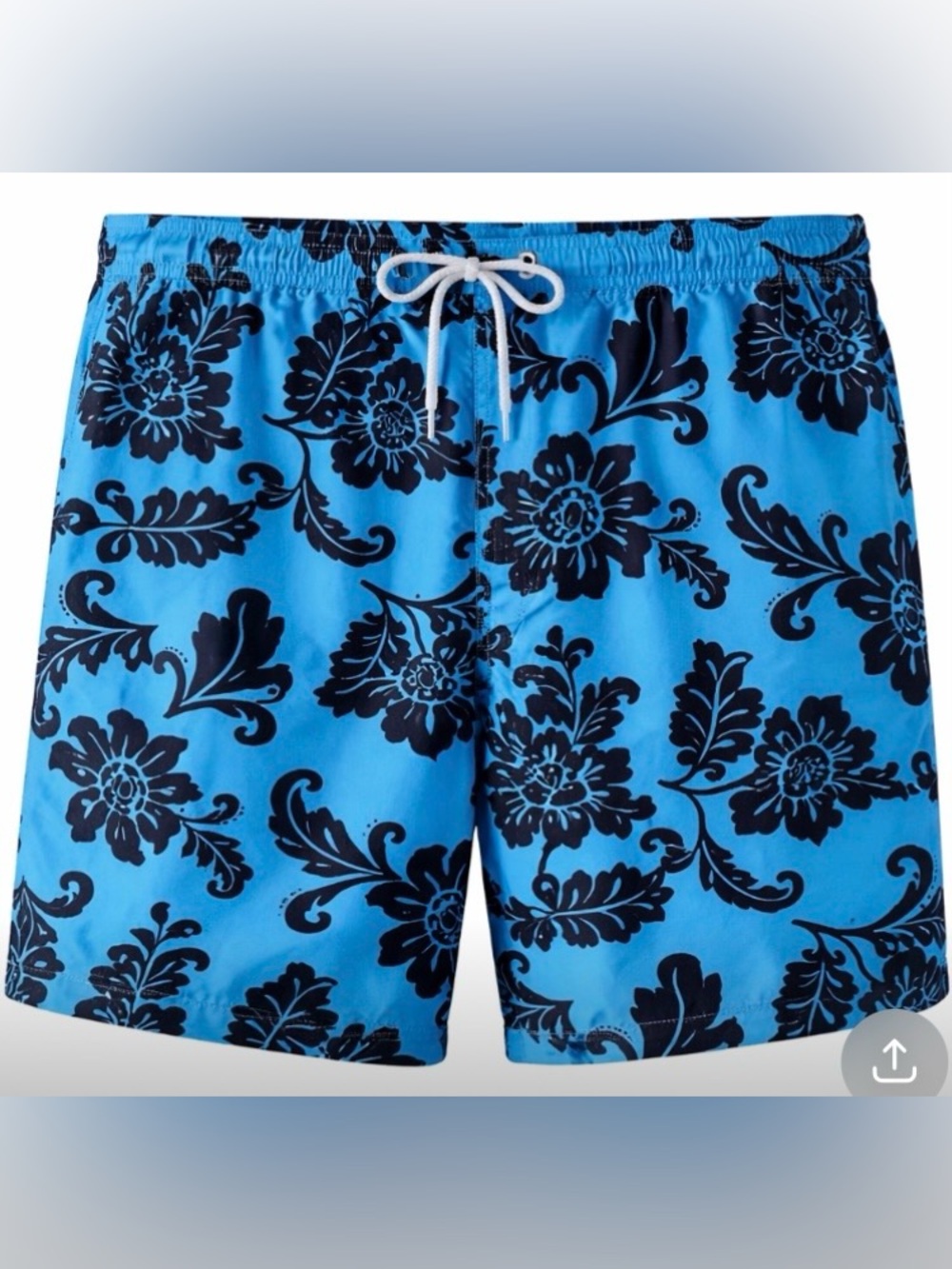 Land's End Mens XL 40-42 Blue Black Floral Swim Trunks Board Shorts Lined Pocket